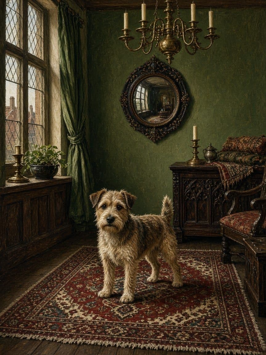 Studio example. A terrier painted after Jan van Eyck.