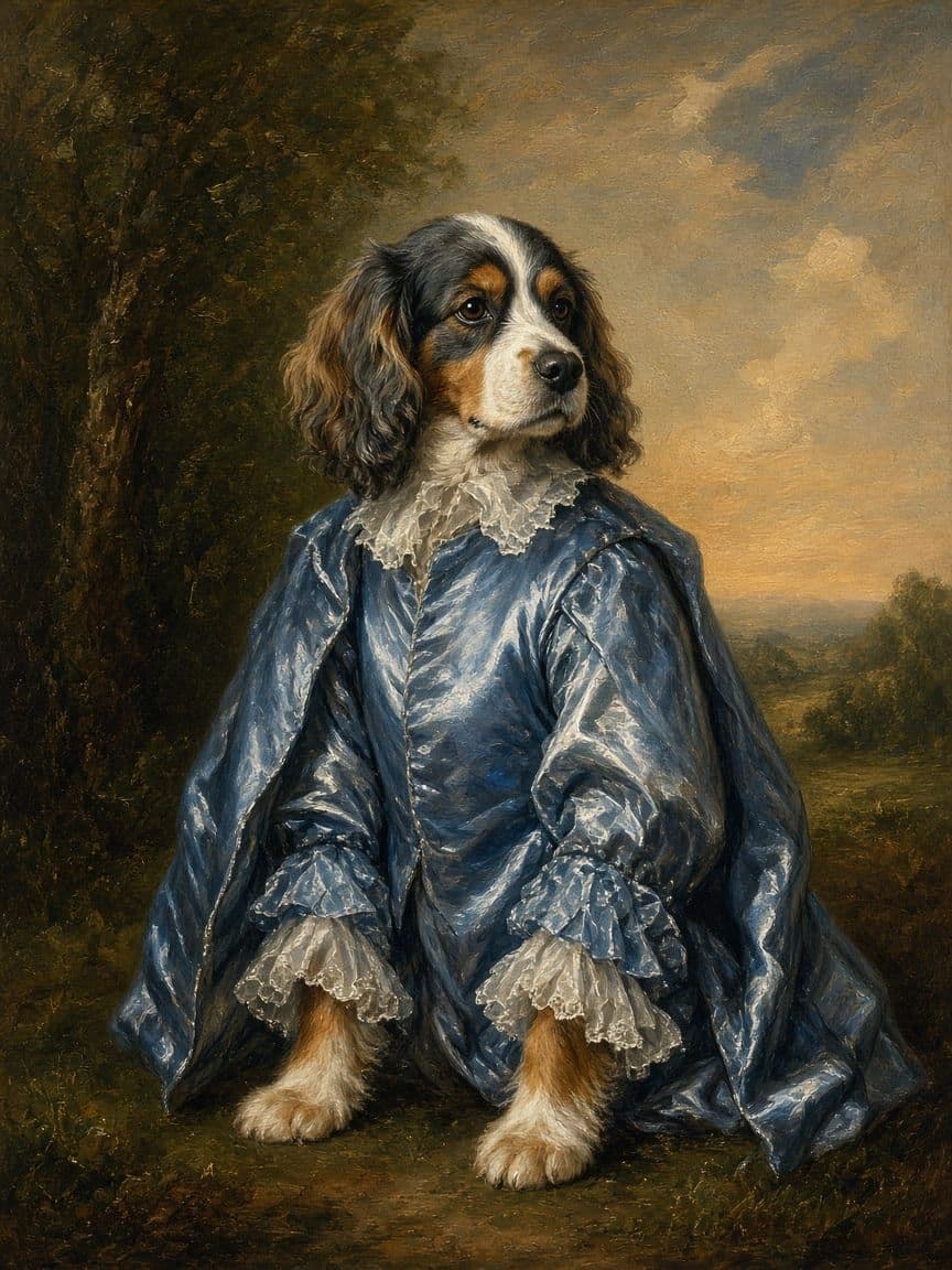 Studio example. A spaniel painted after Thomas Gainsborough.