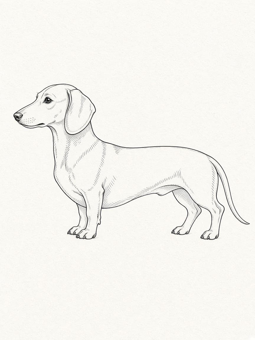 Studio example. A dachshund drawn in ink.