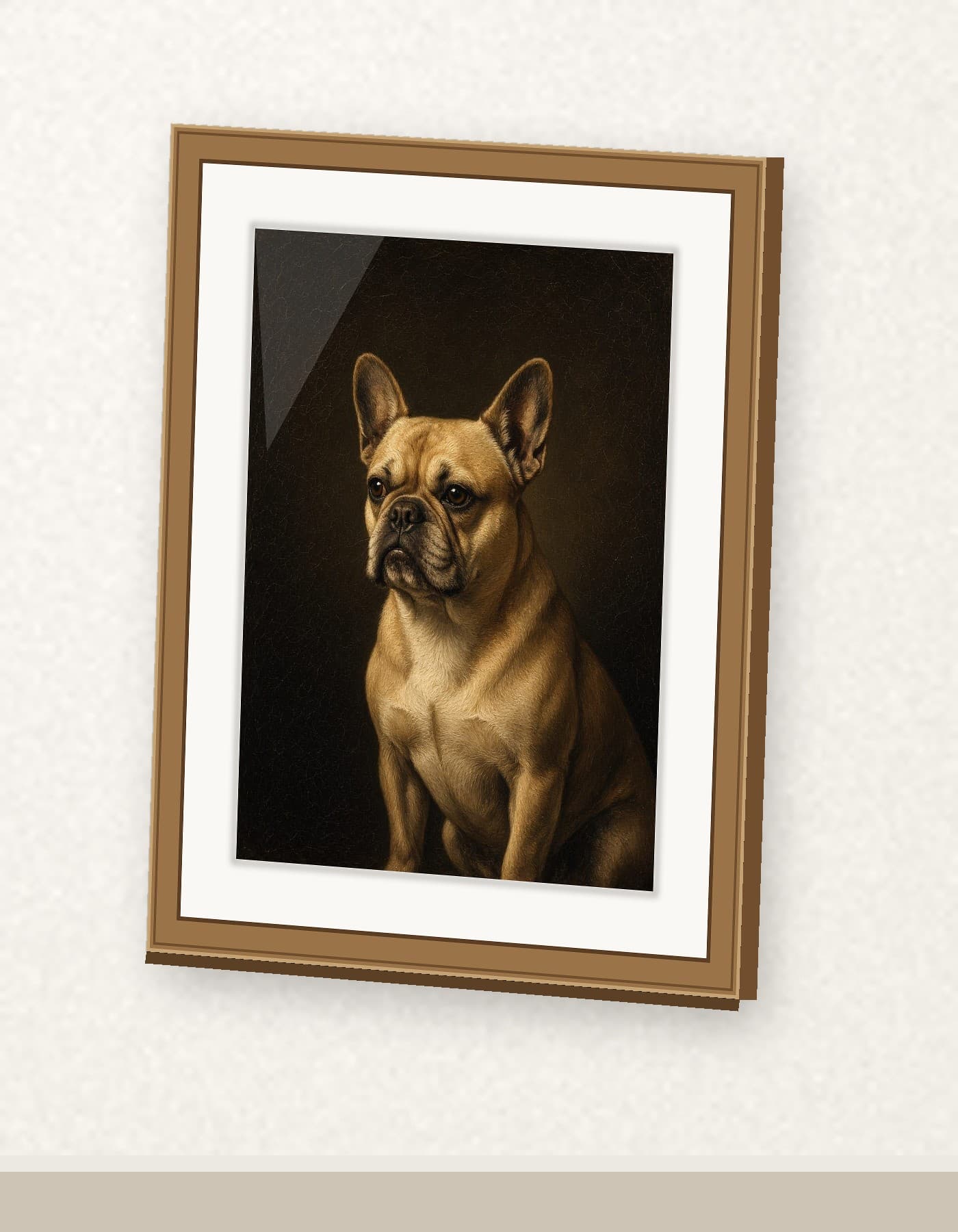 Framed fine-art print of the studio example, in a classic wood frame with a white mount, hung on a light wall.