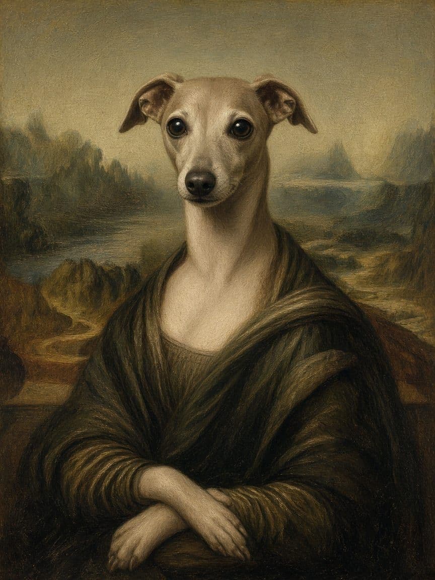 Studio example. An Italian greyhound painted after Leonardo da Vinci.