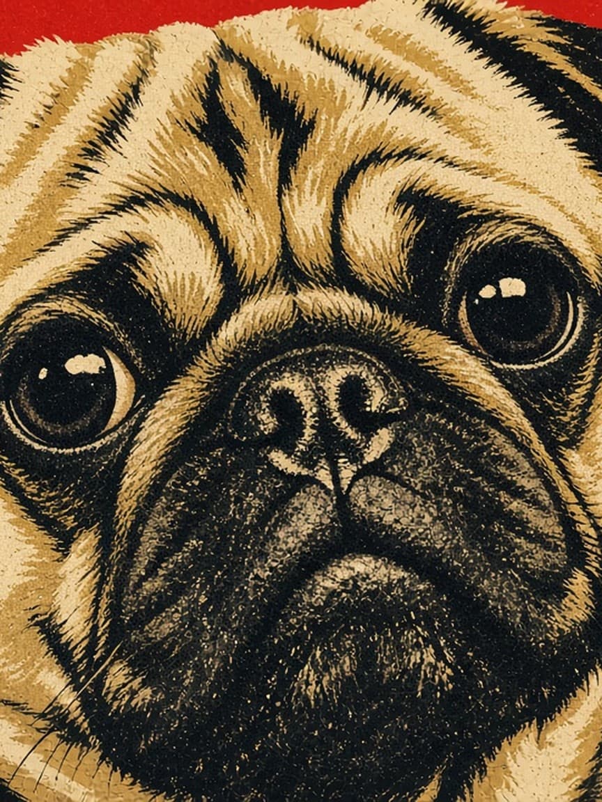 Studio example. A pug in flat colour.