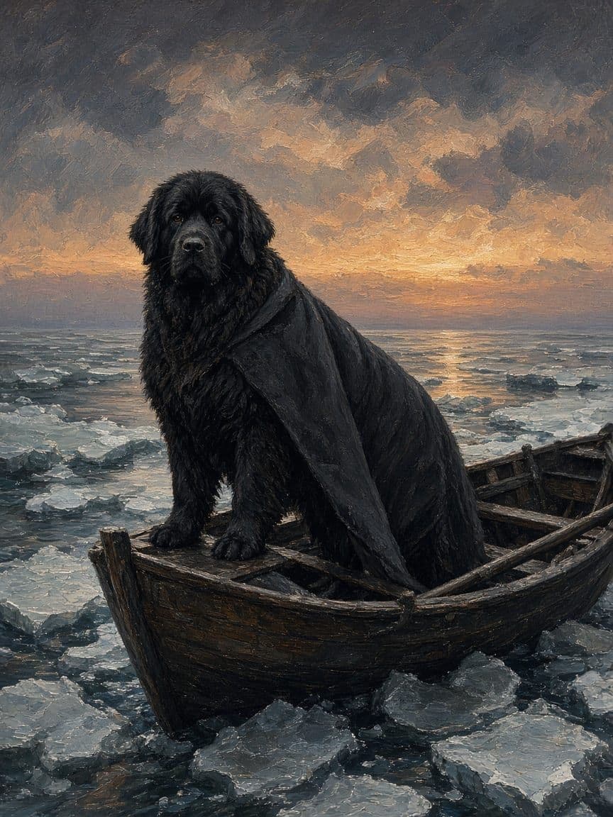 Studio example. A Newfoundland painted after Emanuel Leutze.